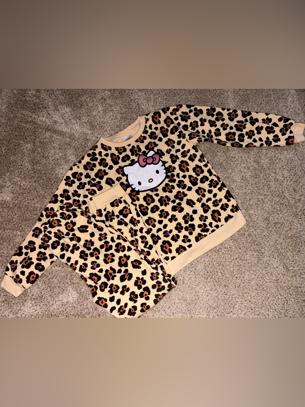 Hello Kitty Leopard Print Kids Set - Cream, Brown & Black
